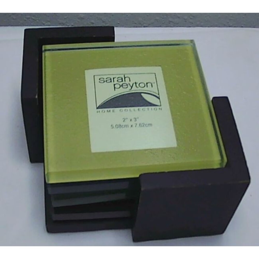 Sarah Peyton 4 Pack of Solid Glass Photo Coasters with Wooden Storage Rack